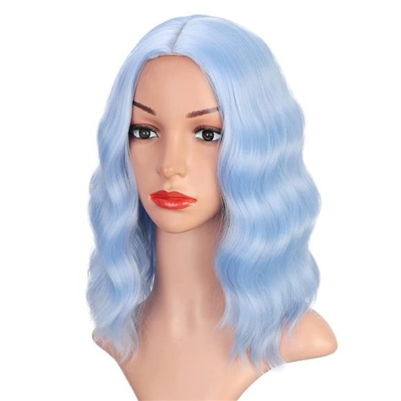 Light Blue Wig Shoulder Length Colored Wigs for Women